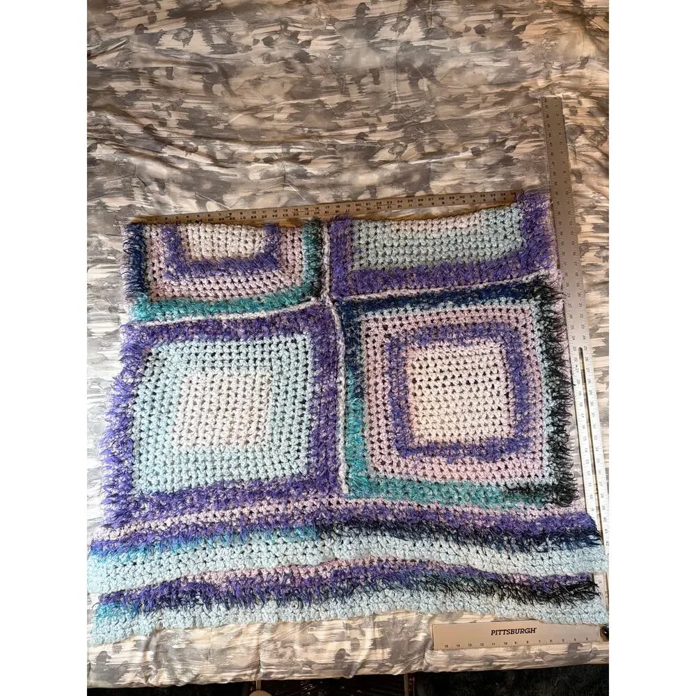 Granny Square Afghan 6’ 6” x 3’ Pastel Crochet Soft Blanket Throw Fun Fur Gift